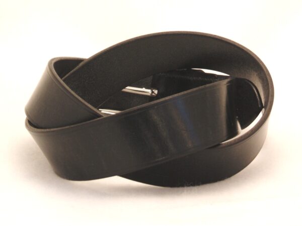 Belt - Classic style in Sedgwick (SFG) Black Bridle Butt leather with 1 1/4 (114) inch wide stainless steel West End (sswe) buckle - back. By The Belt Makers