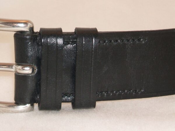 Belt - Classic style in Sedgwick (SFG) Black Bridle Butt leather with 1 1/4 (114) inch wide stainless steel West End (sswe) buckle - hand sewn. By The Belt Makers